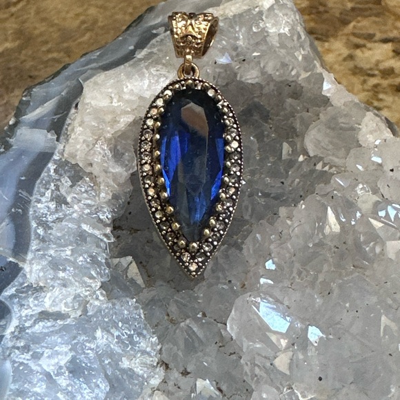 Turkish Two Tone Sterling Sapphire CZ Pendant - Picture 2 of 9